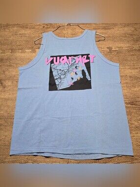 Vintage 80s 90s Vuarnet France Graphic Tank Top Light Blue Neon Single Stitch L